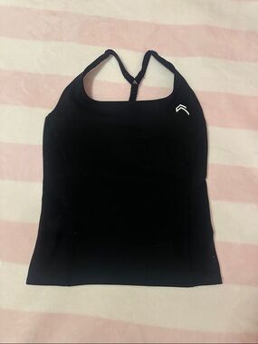 Oner Active Black Racerback Crop Tank with White Logo